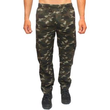 Imagem de Calça Masculina Sarja Camuflada Extra Plus Size Cargo Cordão - NoBrand
