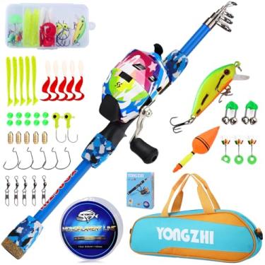 Imagem de YONGZHI Vara de Pesca Infantil E Carretel, Vara de Pesca Leve com Carretel de Pesca Spincast, Bolsa de Equipamentos, Iscas para Jovens, Meninas E Meninos, Bom Kit de Pesca para Iniciantes, Azul