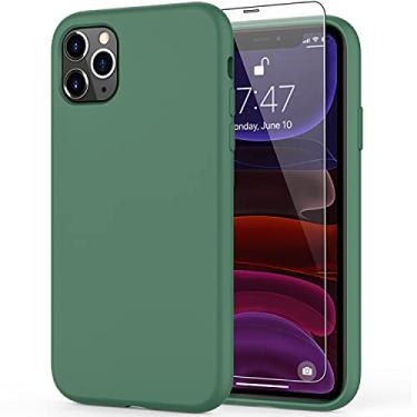 Imagem de DEENAKIN Capa para iPhone 11 Pro com protetor de tela, capa bumper de borracha de gel de silicone líquido macio, capa protetora fina à prova de choque para iPhone 11 Pro 5,8 polegadas verde escuro