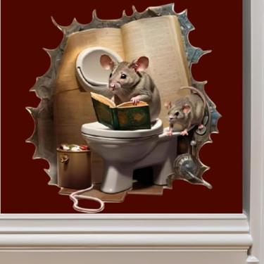 Imagem de Mouse in Toilet Reading Book Adesivo de parede, tamanho 3D 12,7 cm