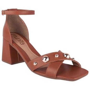 Imagem de Sandália Feminina Bico Quadrado Salto Geometrico Bloco Tiras Detalhe em Esferas (Caramelo, BR, Adulto, Numérico, 36)