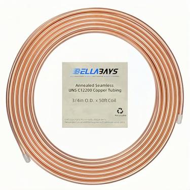 Imagem de BELLA BAYS Tubo de cobre 0,9 cm OD x 1,7 cm ID x 50 pés, 99,9% C12200 ASTM B280 Tubo de refrigeração ACR bobina macia sem costura tubo de cobre puro T2 para sistema HVAC, geladeiras, indústria, faça
