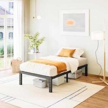 Imagem de FSCHOS Bed-Frame-Twin, plataforma de metal de 35 cm tamanho solteiro estrutura de cama sem necessidade de molas de caixa, estrutura de cama de solteiro resistente fácil montagem, sem ruído, preto