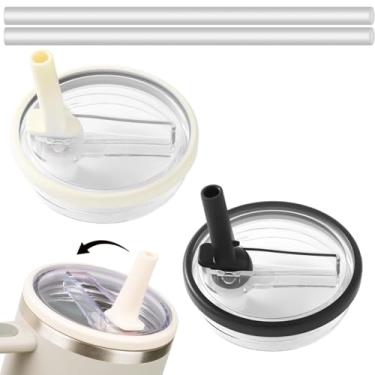 Imagem de Pacote com 2 tampas de canudo de 1,134 g para Stanley Quencher tampa à prova de vazamento para Stanley H2.0 Flow State, tampa reutilizável à prova de derramamento para copo Stanley (branco + preto,