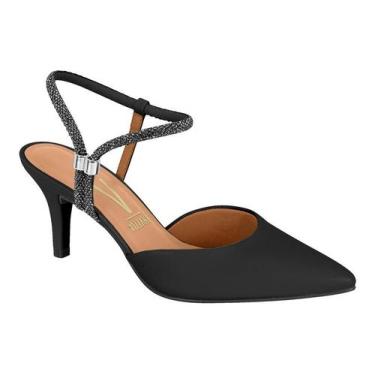 Imagem de Sapato Scarpin Feminino Vizzano Aberto Slingback Festa Brilho, Preto, 