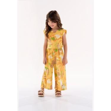 Imagem de Macacão Infantil para Menina em Meia Malha Flamê Up Baby, Amarelo, 2