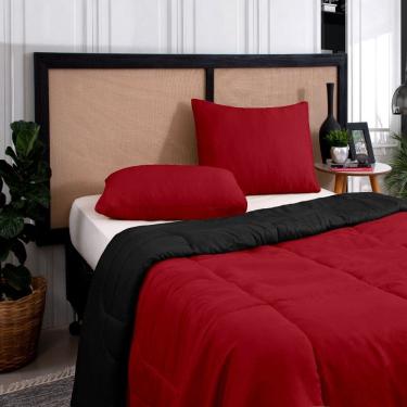 Imagem de Kit Edredom Casal Queen 3 Peças Margarida Cama Box Vermelho e Preto