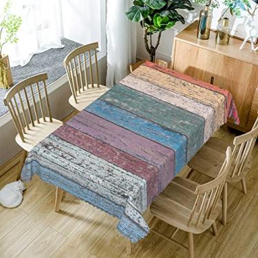 Imagem de SIEDYCV Toalha de mesa retangular de madeira multicolorida, 152 x 300 cm, vintage, rústica, velha, grunge, retrô, tábua de madeira, tecido impermeável, para cozinha, jantar, piquenique, aniversário,
