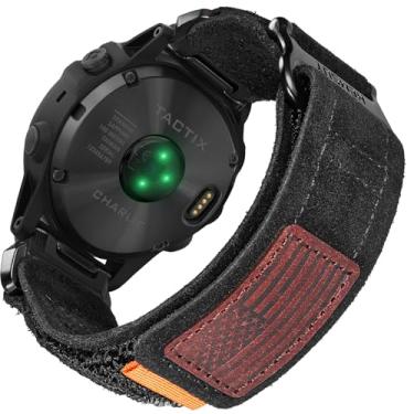 Imagem de Pulseira de couro de camurça macia, pulseira militar de 26 mm compatível com Garmin Instinct 3 de 50 mm/Fenix 8 51 mm/7X/7X Pro/6X/6X Pro/5X/5X Plus, Tactix 7 Pro/Delta, Quatix 6X/5X, Descent MK1/MK2,