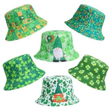 Imagem de HEYTOP 6 Pcs St. Patrick's Day Party Hats Accessories Funny Shamrock Bucket Hats Funny Green Irish Leprechaun Hats for Men & Women, Lucky Clover Top Hats for St. Patty's Day Party, Parades, Outdoor