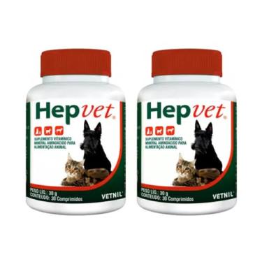 Imagem de 2 Hepvet Suplementos Alimentar Para Cães Cão Cachorros Gatos Fígado 60 Cp Kit