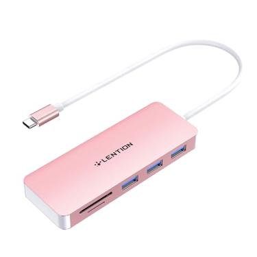 Imagem de LENTION USB C Hub com 3 USB 3.0 e Leitor de Cartão SD/Micro SD Compatível 2022-2016 MacBook Pro, Novo Mac Air/iPad Pro/Surface, Mais, Adaptador Type-C Certificado de Driver Estável (CB-C15, Ouro Rosa)