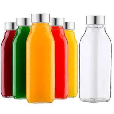 Imagem de Danmu Garrafas de suco de vidro com tampas de 400 ml, garrafas de suco de vidro reutilizável 100% à prova de vazamento para suco, água, kombucha, leite, milkshake, café, pacote com 6, pode ser lavado