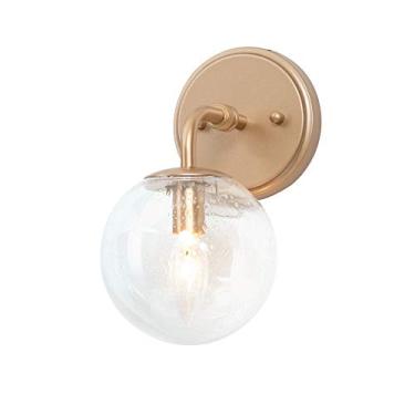 Imagem de Arandelas de iluminação de parede, luminárias de banheiro douradas, arandela de parede globo de ouro com sombra de vidro semeado para banheiro, corredor, quarto 15,5 cm C x 19,5 cm L x 25,5 cm A