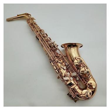 Imagem de Saxofone de latão dourado laca alto Eb Tune instrumento de sopro de latão E-Flat Sax com estojo de pano e acessórios