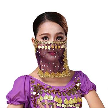 Imagem de Lauthen.S Véu de rosto tribal de dança do ventre com moedas, acessório de fantasia de Halloween