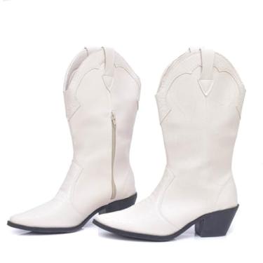 Imagem de Bota Country Feminina Branca Western Cowgirl Cano Médio (Branco, BR, Adulto, Numérico, 34)