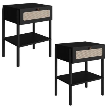 Imagem de Kit 02 Mesas De Cabeceira 1 Gv Palhinha 27932 Linha Oslo Nero Artesano Nero