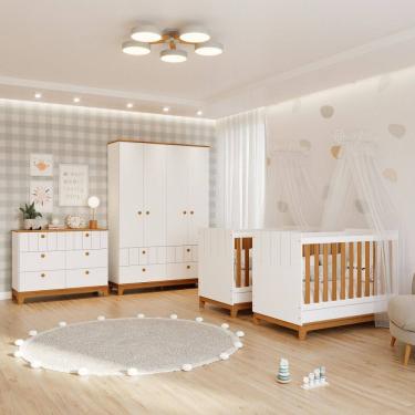 Imagem de Quarto Bebê Gêmeos com 2 Berços Mini Cama Cômoda  e Guarda Roupa Liza Permobili