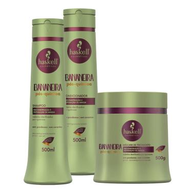 Imagem de Kit Haskell Bananeira Pós-Química Shampoo Condicionador Máscara 500ml/gr
