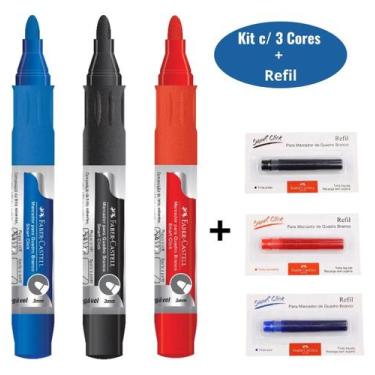 Imagem de Kit Pincel Marcador Para Quadro Branco Recarregável 3 Cores + 3 Refis 