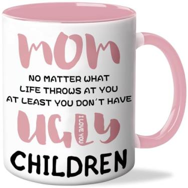 Imagem de Quimoy Caneca engraçada para mãe, presentes de dia das mães da filha filho, presentes de melhor mãe para aniversário, Natal, Dia de Ação de Graças - 325 ml xícara de café rosa com impressão dupla face