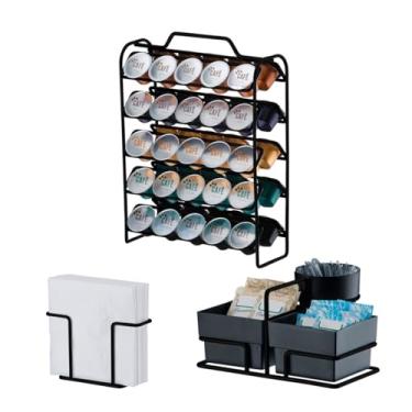 Imagem de Kit Suporte 50 Cápsulas Nespresso Suporte Sachês Porta Guardanapos Preto Fosco - Future