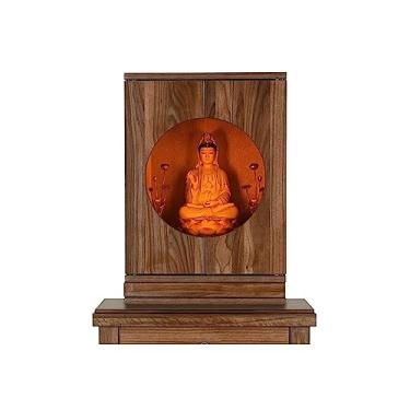 Imagem de Mesa de Tributo Nicho Budista Montado na Parede Moderno e Minimalista Oferta de Guanyin Riqueza Deus na Sala de Estar, Santuário Doméstico e Gabinete de Buda Oferecendo Altar de Buda