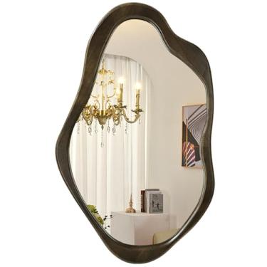 Imagem de AOAOPQ Espelho assimétrico grande espelhos de parede irregulares moldura de madeira penteadeira de parede espelhos artísticos decorativos para sala de estar quarto banheiro entrada 61 cm x 91 cm