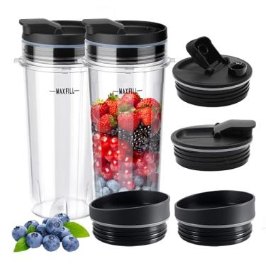 Imagem de Pacote com 2 copos de reposição para liquidificador Ninja de 473 ml com tampas de gole, peças de reposição compatíveis com o liquidificador Nutri Ninja