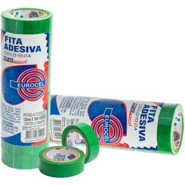 Imagem de Fita Adesiva PP 2000 12MM X 10M Verde Pacote com 10 Unidades - Eurocel