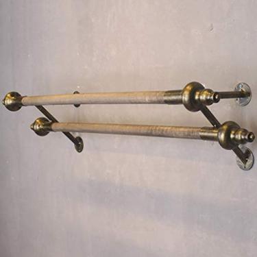 Imagem de CUTPOIY Vara de parede de madeira, rack de exibição de roupas industriais, rack de roupas comercial com base de metal e 2 postes de madeira (tamanho: 60 x 22 x 20 cm) (80 x 22 x 20 cm)