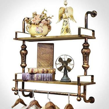 Imagem de CUTPOIY Prateleiras de parede retrô de ferro e madeira com haste de roupas multiuso expositor de roupas para loja de roupas rack de roupas (tamanho: 100 x 90 cm) (80 x 90 cm)