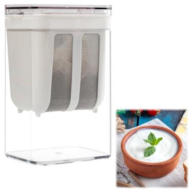 Imagem de Coador de iogurte, filtro multiuso de iogurte de 1100 ml, com saco de malha fina e tampa, filtro reutilizável para iogurte grego, ferramenta separadora de soro de leite para cozinha, suco de iogurte