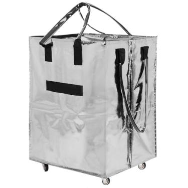 Imagem de Dollate Sacolas de compras reutilizáveis com rodas, sacola de compras portátil com alça embutida e roda para compras, lavanderia e viagens, 39,9 cm C x 30 cm L x 50 cm A, carrega até 40 kg, prata