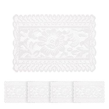 Imagem de Jayla 4 peças de jogo americano retangular de renda para mesas bordadas de renda vintage crochê floral corredor de mesa vintage casamento, decoração de festa de chá, branco, 30 x 43 cm