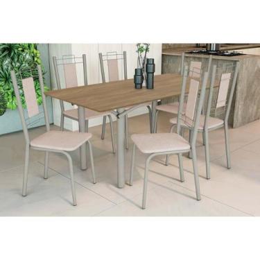 Imagem de Sala de Jantar Completa Elba c/ Tampo de Madeira 160cm e 6 Cadeiras Fl