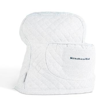 Imagem de KITCHENAID Capa de batedeira inclinada com bolso de armazenamento, acolchoada 100% algodão, 36,5 x 45,7 x 25,4 cm, tinta listrada azul