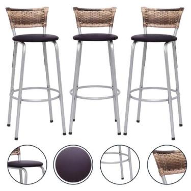 Imagem de Banqueta Para Cozinha Americana Estrutura Prata Kit 3un Cadeira Balcão