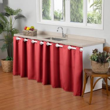 Imagem de Cortina Pequena para Pia 2,80m x 80cm Simples Microfibra 170 Fios Decorativa Baratinho (VERMELHO)