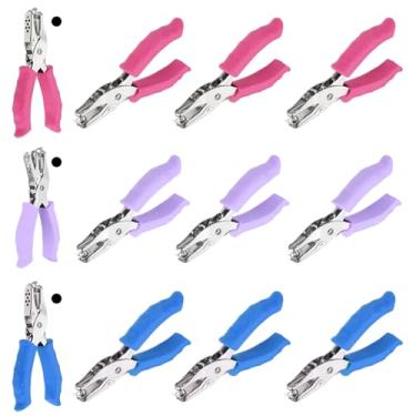 Imagem de PATIKIL Furador de furo único de 1/10.2 cm, 12 peças, perfurador de papel de metal com alça macia para etiqueta, faça você mesmo, bilhete de scrapbook, rosa vermelho/azul/roxo