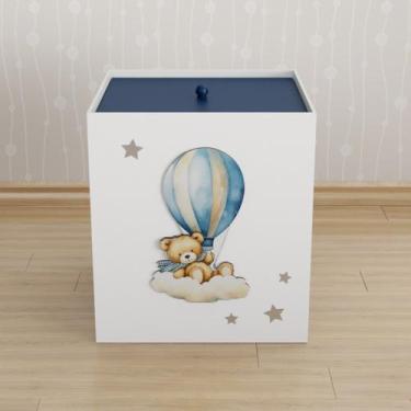 Imagem de Lixeira Kit Higiene MDF com Tampa Quarto Infantil Urso Balão - Neném n