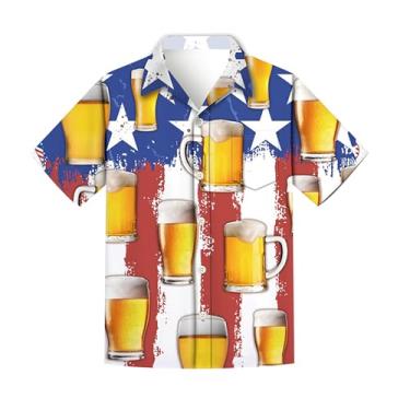 Imagem de Regenboog Camisa masculina patriótica de 4 de julho, estampa da bandeira dos EUA, camisa de botão de manga curta, camiseta masculina havaiana neon divertida de praia, Cerveja, M