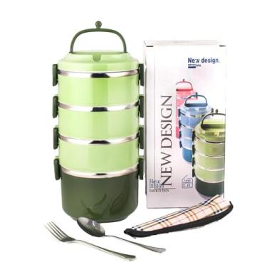 Imagem de Lancheira de aço inoxidável 304 com função de vedação, cesta de combinação de múltiplas camadas para piquenique (verde, 4 camadas)