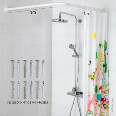 Imagem de Varão Provador arco L 100x100 Cortina Banheiro Box Tubo Curvo De Aço E