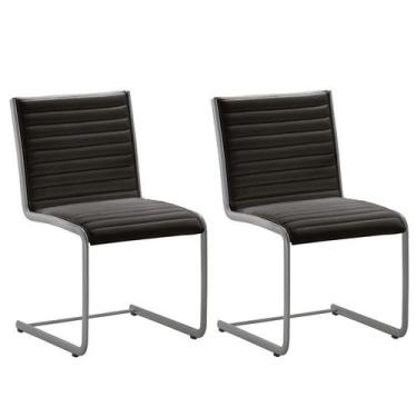 Imagem de Kit 2 Cadeiras Escritório Fixa Preta Sem Braços Alezzi Prata