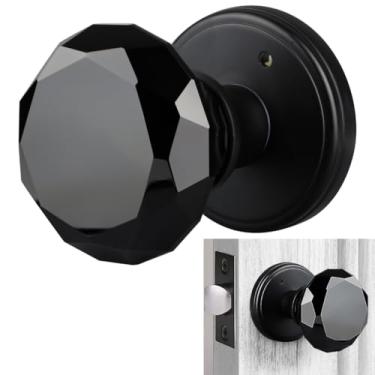 Imagem de Puxadores de porta de cristal Balin Designs – Conjunto de maçanetas de porta de vidro redondo preto fosco – Puxadores de porta de vidro antigo interiores perfeitos para banheiro, quarto, corredor e porta de armário – Ferragens incluídas