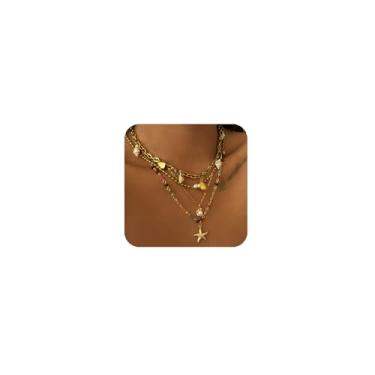 Imagem de ALYXUY Colar feminino com pingente de concha dourada delicada, acessório de estrela da lua, pingente de praia, bijuteria de verão para mulheres presentes