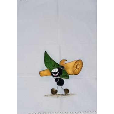 Imagem de PANO DE PRATO COM PERSONAGEM DE FORMIGA - PINTADO À MÃO E BORDADO NAS LATERAIS - 100% ALGODÃO