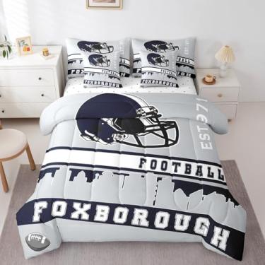 Imagem de Erosebridal Jogo de cama solteiro para fãs de futebol americano, 7 peças, para meninos e meninas, futebol americano, para decoração de quarto de competição de rúgbi cinza (Foxborough)